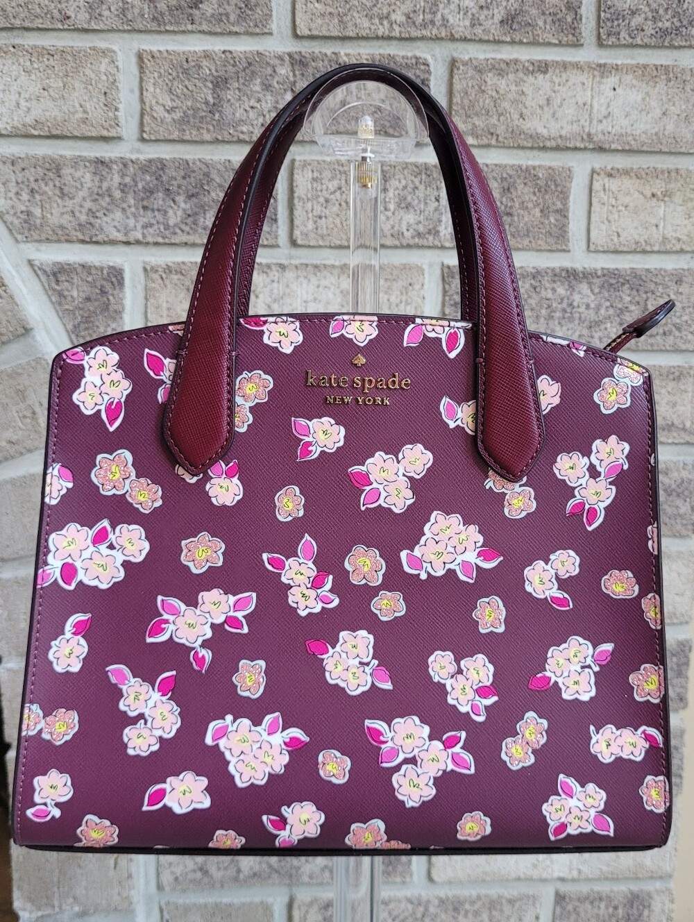 *NWOT* kate spade New York Tinsel Floral Satchel Crossbody Burgundy Floral Purse - Picture 4 of 14